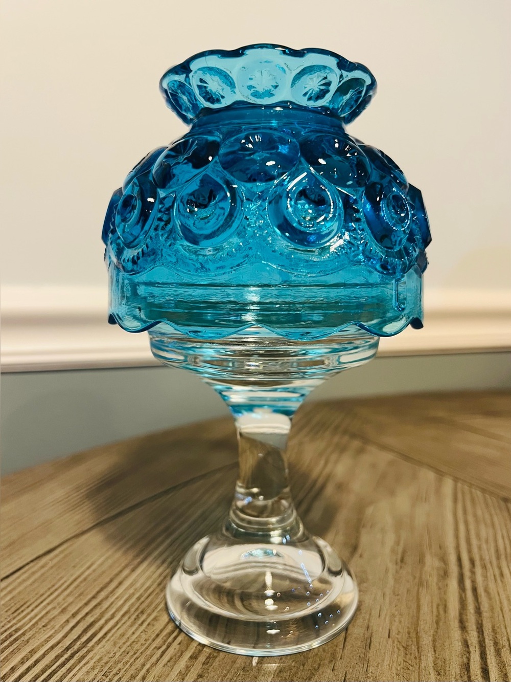 L.E. Smith Moon & Stars Blue Glass Fairy Lamp